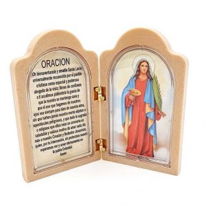 Díptico santa Lucía, con oración, capilla "Protégeme"