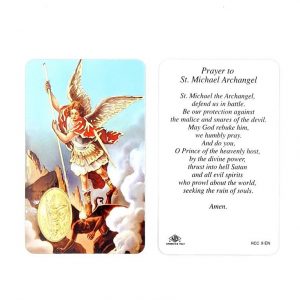 Estampa Saint Michael, medalla daurada, plastificada i amb pregària en anglès