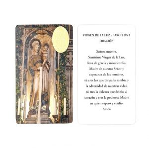 Estampa Virgen de la Luz, medalla dorada, plastificada y con oración