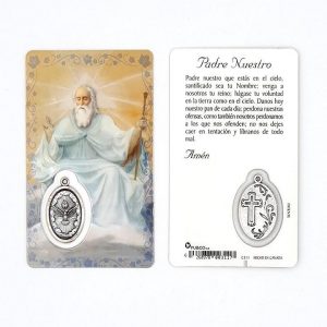 Estampa Padre Nuestro, medalla metálica, plastificada y con oración