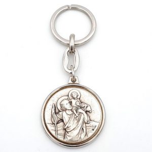 Llavero san Cristóbal, patrón viajeros, medalla circular metal