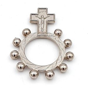 Rosario de 10 cuentas, decenario clásico de dedo, metal