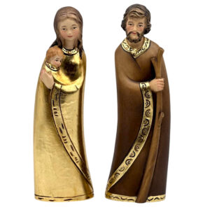 Figura belén, Sagrada Familia, estilo curvo, talla de manera, dos piezas